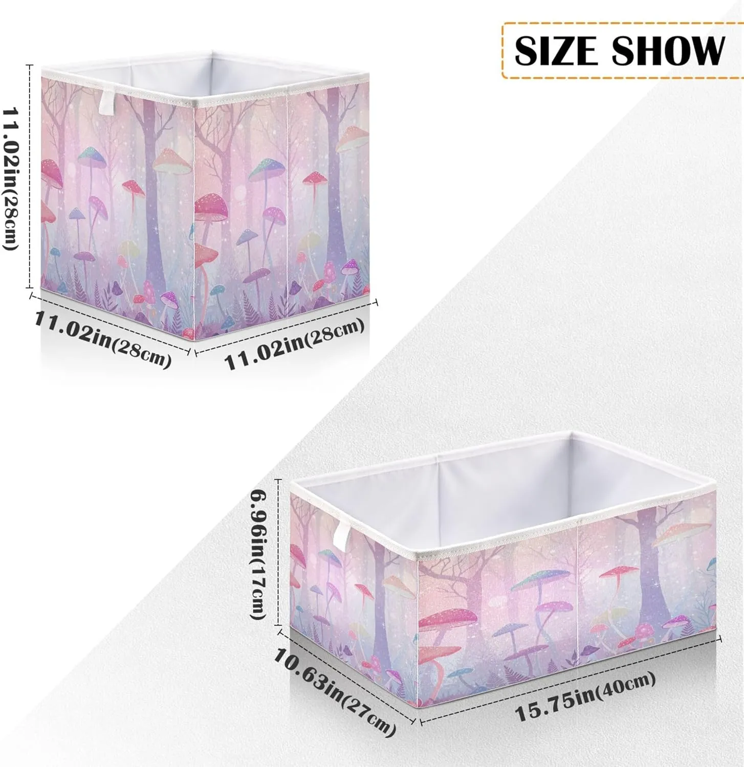 Burbuja Magic Forest Mushrooms Storage Cubes Fabric Storage Bins Foldable Closet Organizer Basket with Handle, 11x11x11 Cube