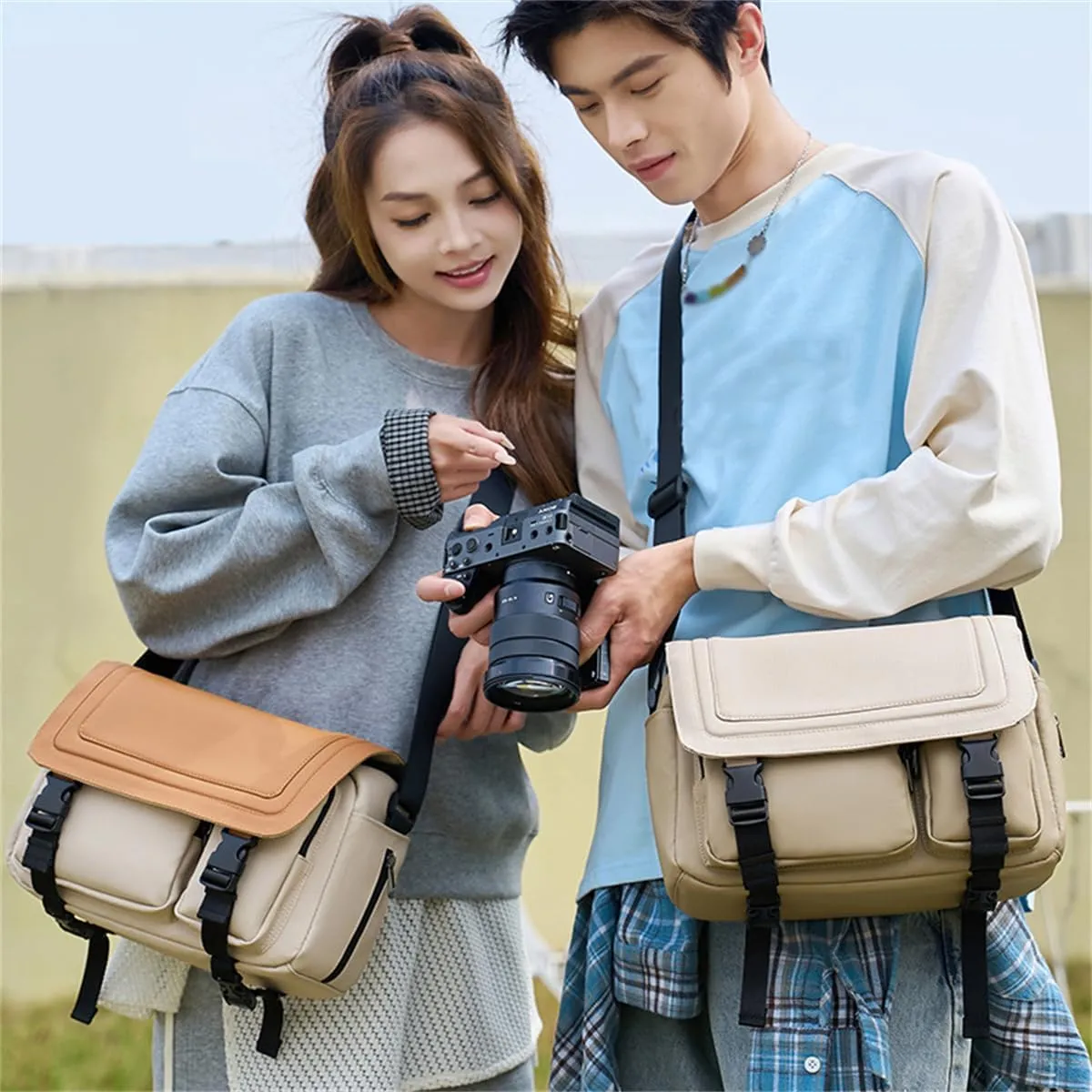 Camera Sling Bag with Tripod Holder, Waterproof Anti Theft Crossbody Shoulder Camera Bags for Photographers Women Men (Green,31 * 13 * 22cm)
