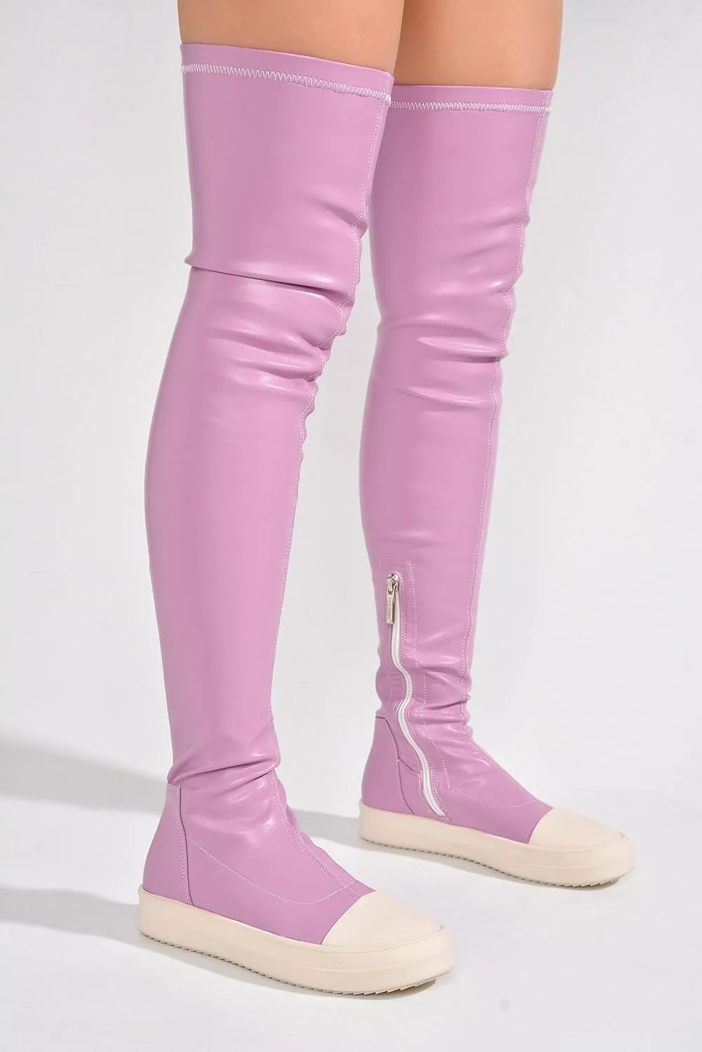Cape Robbin Women Lug Sole Over the Knee Thigh high Round Toe Flat boots