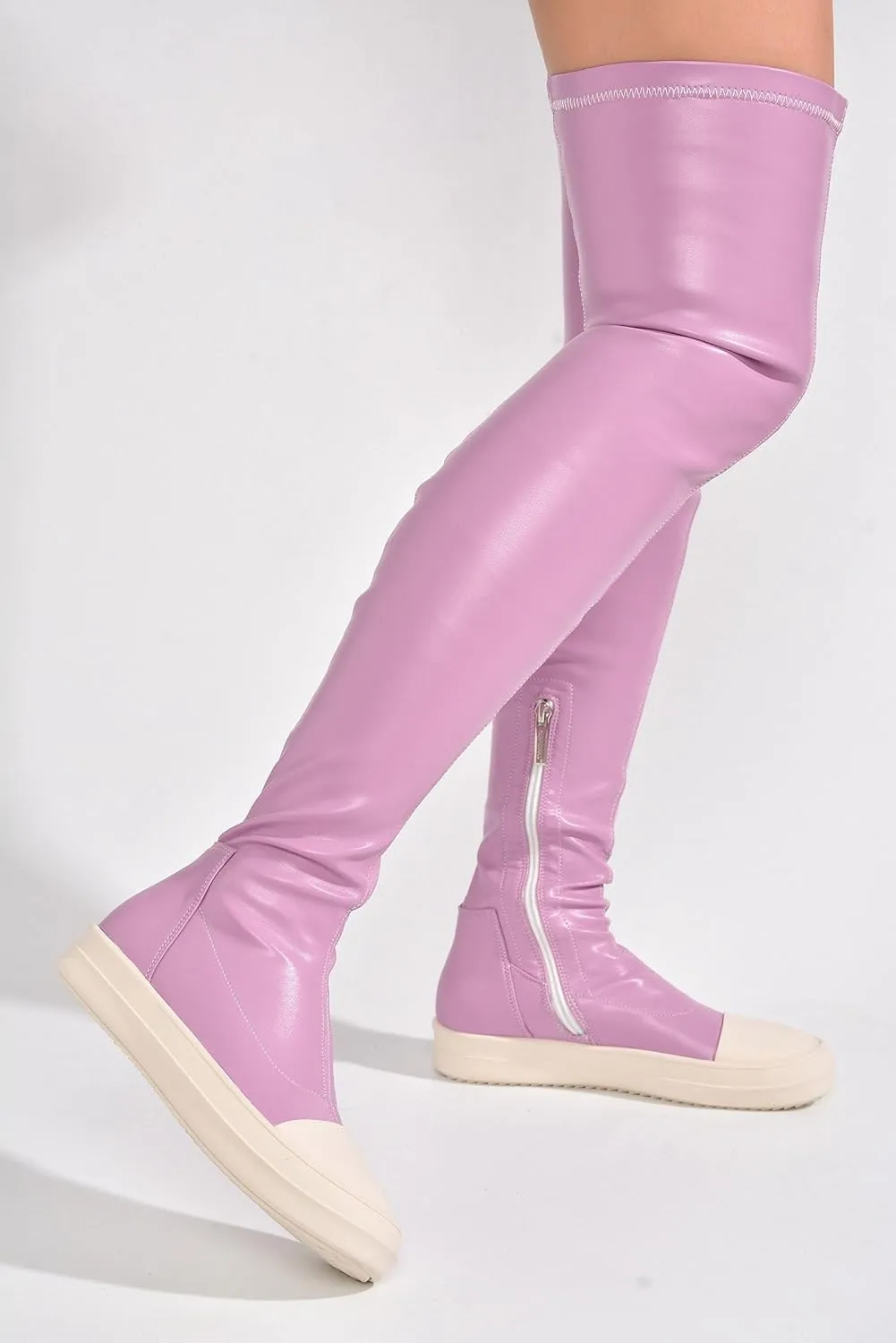 Cape Robbin Women Lug Sole Over the Knee Thigh high Round Toe Flat boots