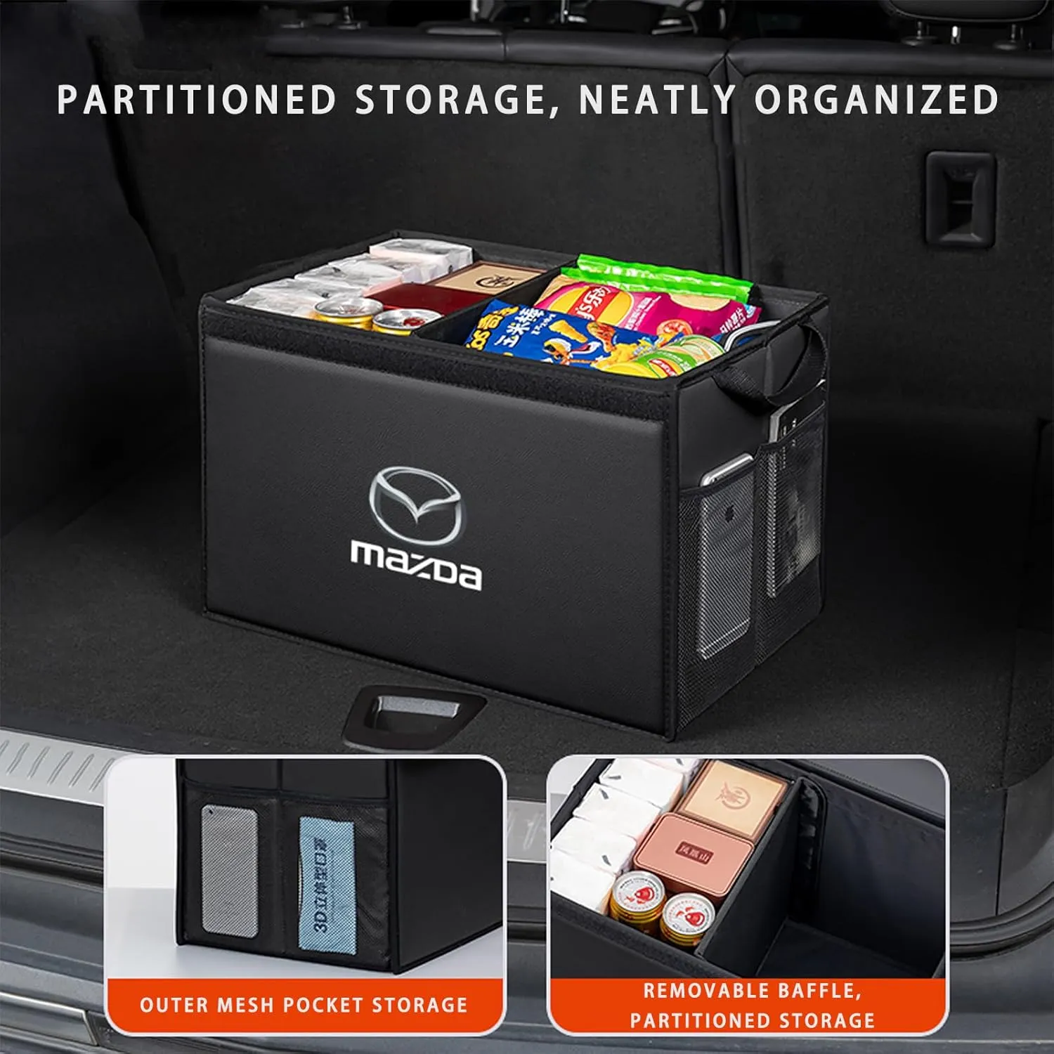 Car Trunk Organizer for Mazda 3 Sedan BP 2019 - Thickened Car Boot Tidy Storage Box Tailor-made Lidded Storage Bins for Home Car Outdoor Camping Travel,B