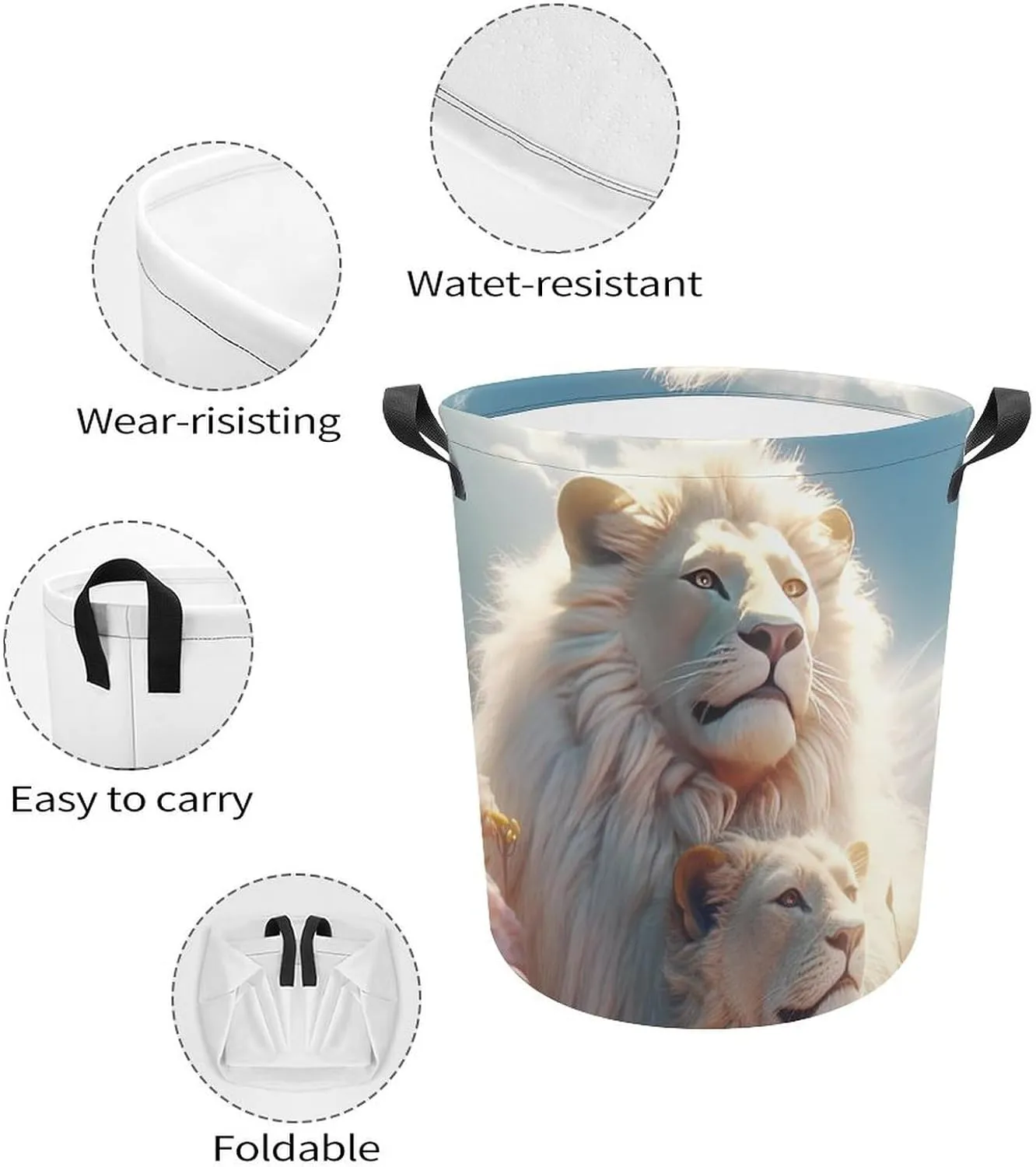 Carnivore Laundry Basket, Wild Animals Collapsible Laundry Hamper, Waterproof Oxford Cloth Laundry Bag with Handles, King of Forest Clothes Toy Organizer Basket for Room