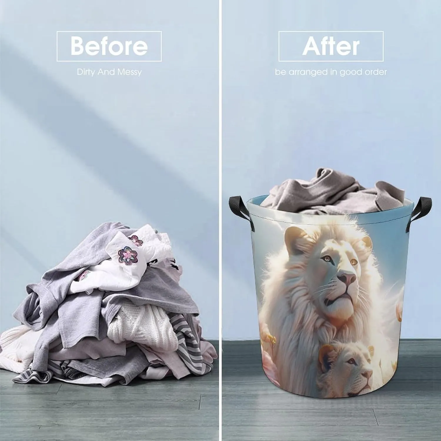 Carnivore Laundry Basket, Wild Animals Collapsible Laundry Hamper, Waterproof Oxford Cloth Laundry Bag with Handles, King of Forest Clothes Toy Organizer Basket for Room