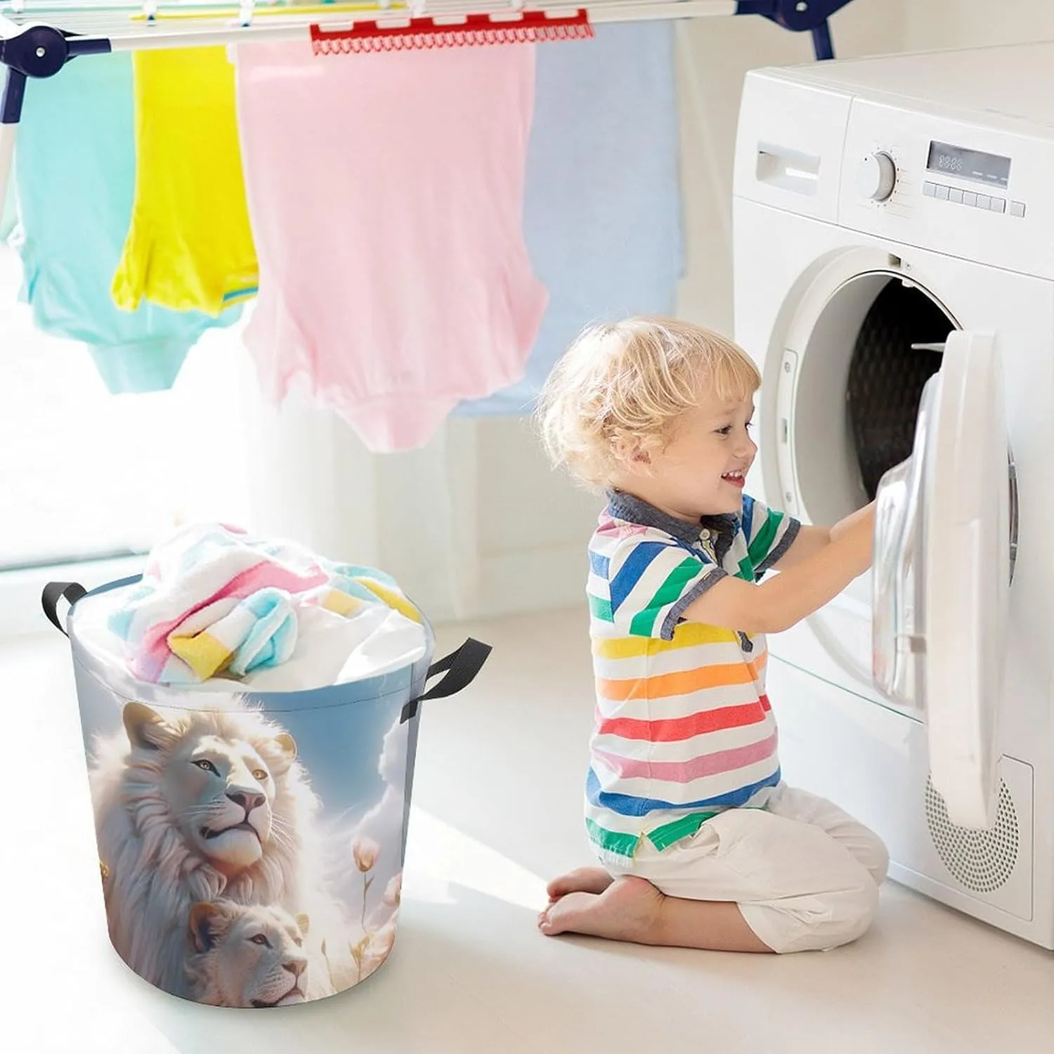 Carnivore Laundry Basket, Wild Animals Collapsible Laundry Hamper, Waterproof Oxford Cloth Laundry Bag with Handles, King of Forest Clothes Toy Organizer Basket for Room