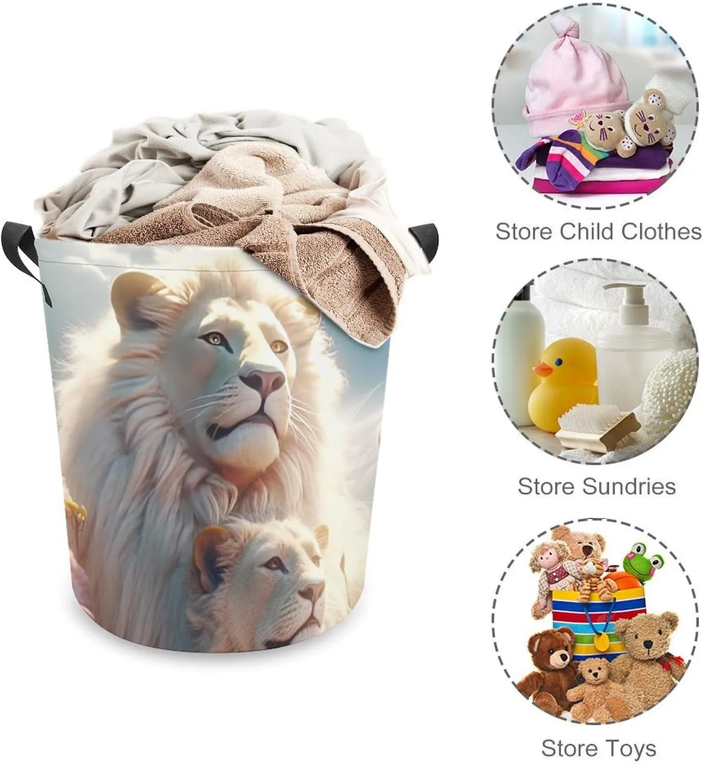 Carnivore Laundry Basket, Wild Animals Collapsible Laundry Hamper, Waterproof Oxford Cloth Laundry Bag with Handles, King of Forest Clothes Toy Organizer Basket for Room