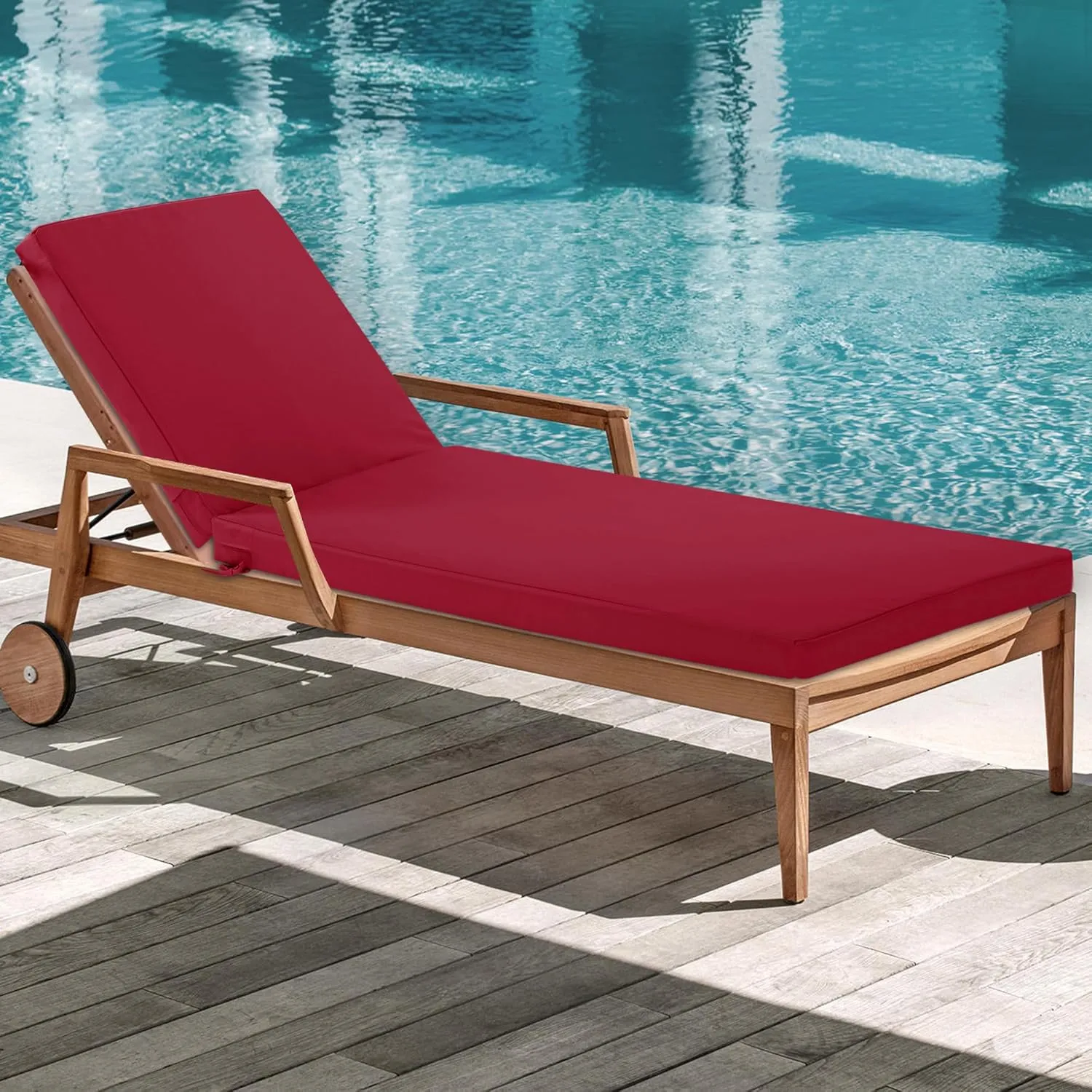 Chaise Lounge Cushions Outdoor Set of 2 - Waterproof and Fade Resistant Sun Lounger Replacement Cushions - Patio Lounger Pads with Removable Cover for Pool, Deck, Lawn, 72 x 21 x 3 Inch, Red