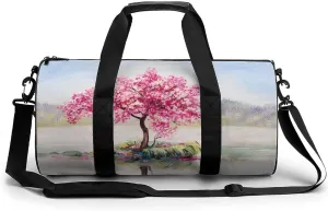 Cherry Blossoms on The Lake Sports Gym Bag Cylindrical Durable Duffel Bag With Shoulder Strap For Travel Sport Workout