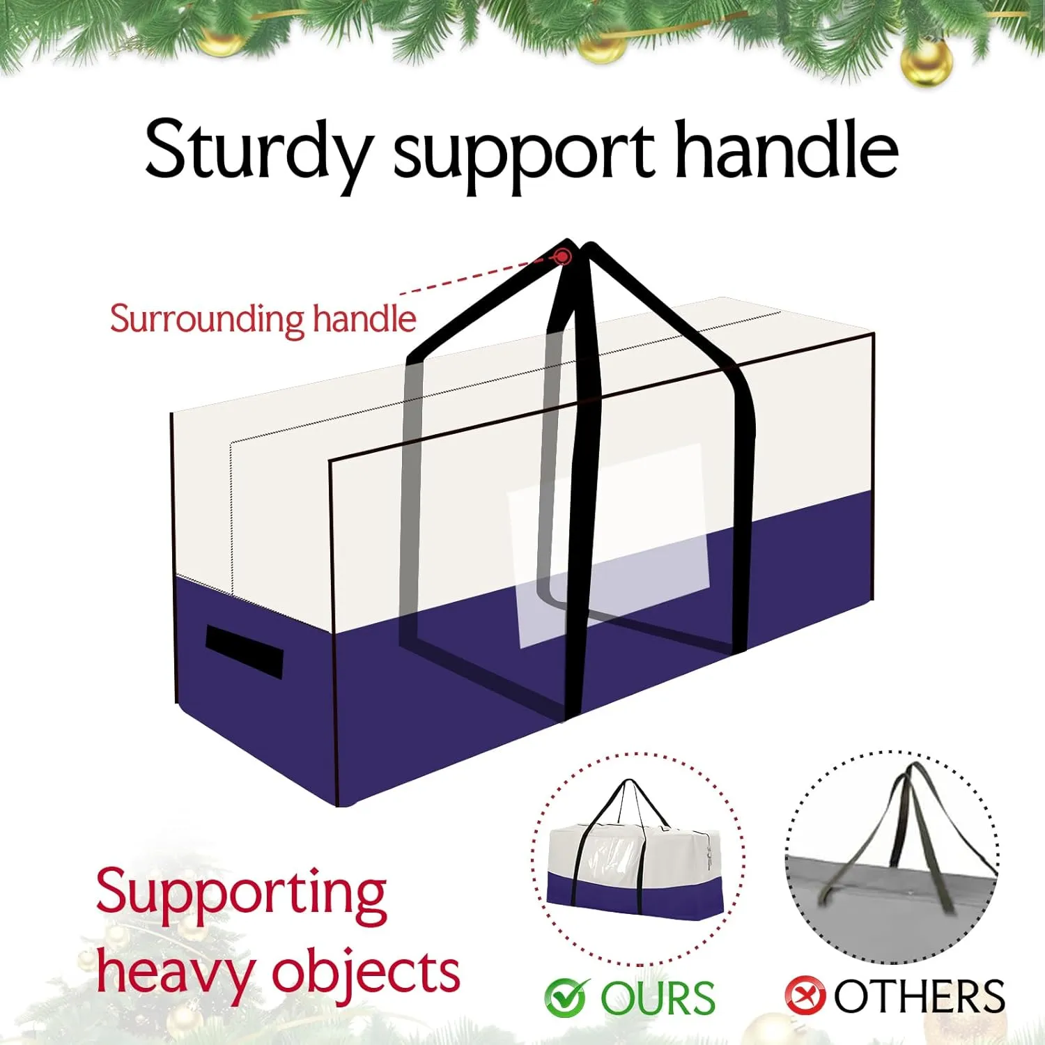 Christmas Tree Bag,Fits Up 10 Ft Tall Artificial Trees,600D Oxford Material,Heavy Duty Tree Bag,Dampproof Storage Bag with Durable Reinforced Handles & Dual Zipper&Transparent Pocket