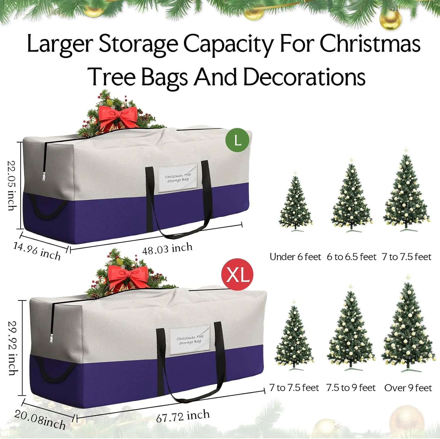 Christmas Tree Bag,Fits Up 10 Ft Tall Artificial Trees,600D Oxford Material,Heavy Duty Tree Bag,Dampproof Storage Bag with Durable Reinforced Handles & Dual Zipper&Transparent Pocket