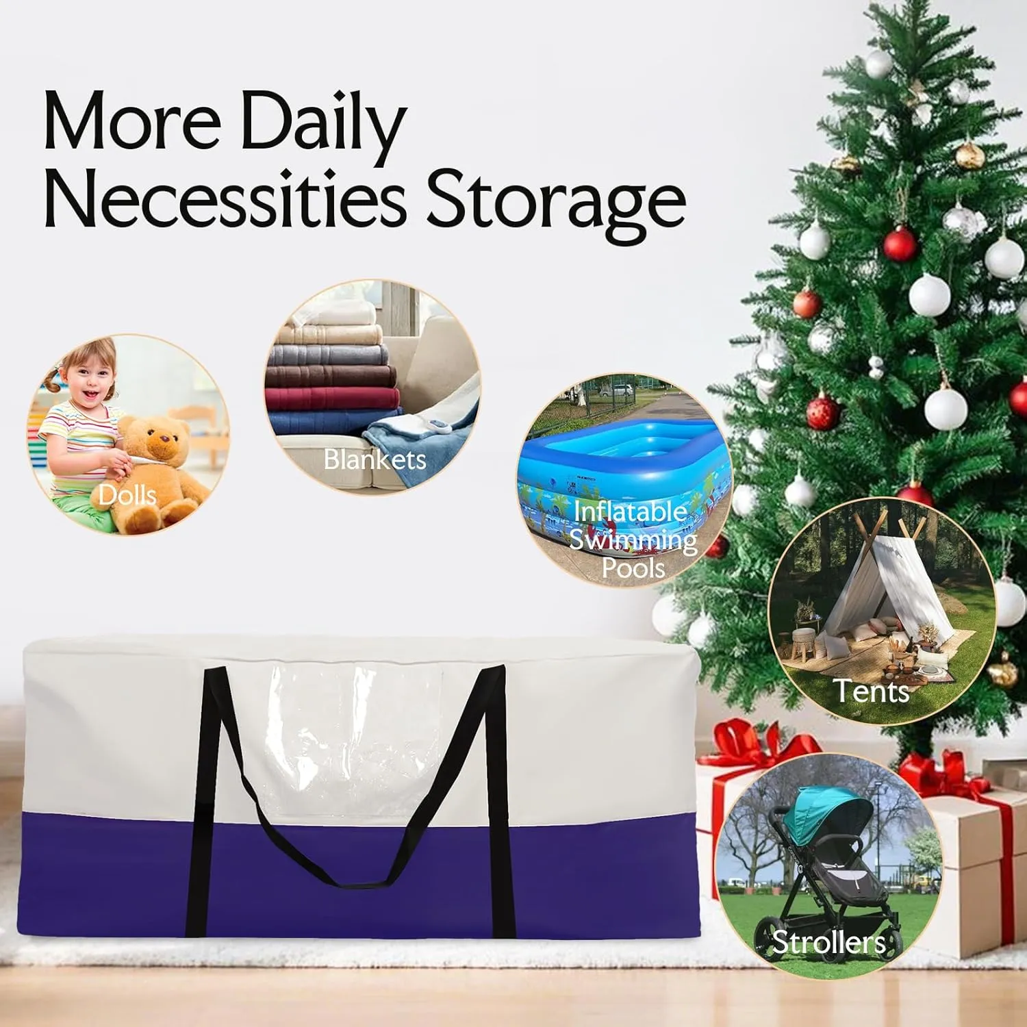 Christmas Tree Bag,Fits Up 10 Ft Tall Artificial Trees,600D Oxford Material,Heavy Duty Tree Bag,Dampproof Storage Bag with Durable Reinforced Handles & Dual Zipper&Transparent Pocket
