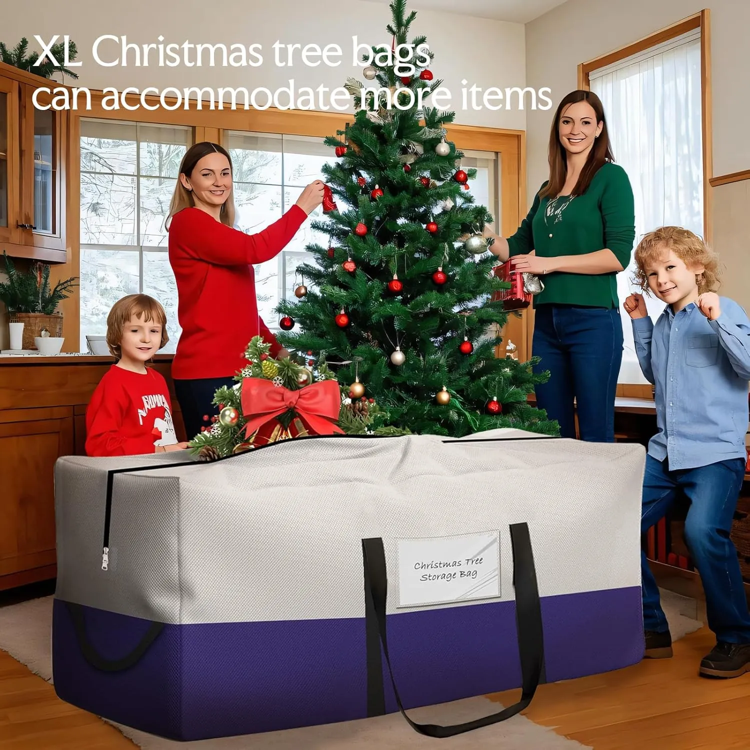 Christmas Tree Bag,Fits Up 10 Ft Tall Artificial Trees,600D Oxford Material,Heavy Duty Tree Bag,Dampproof Storage Bag with Durable Reinforced Handles & Dual Zipper&Transparent Pocket