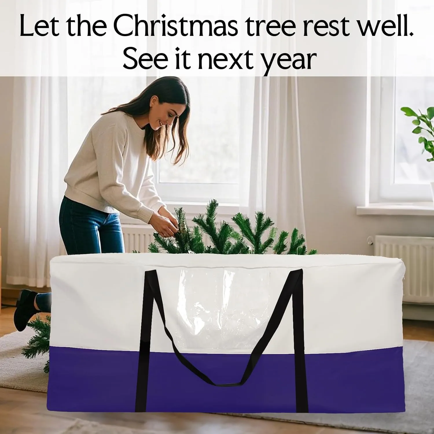 Christmas Tree Bag,Fits Up 10 Ft Tall Artificial Trees,600D Oxford Material,Heavy Duty Tree Bag,Dampproof Storage Bag with Durable Reinforced Handles & Dual Zipper&Transparent Pocket