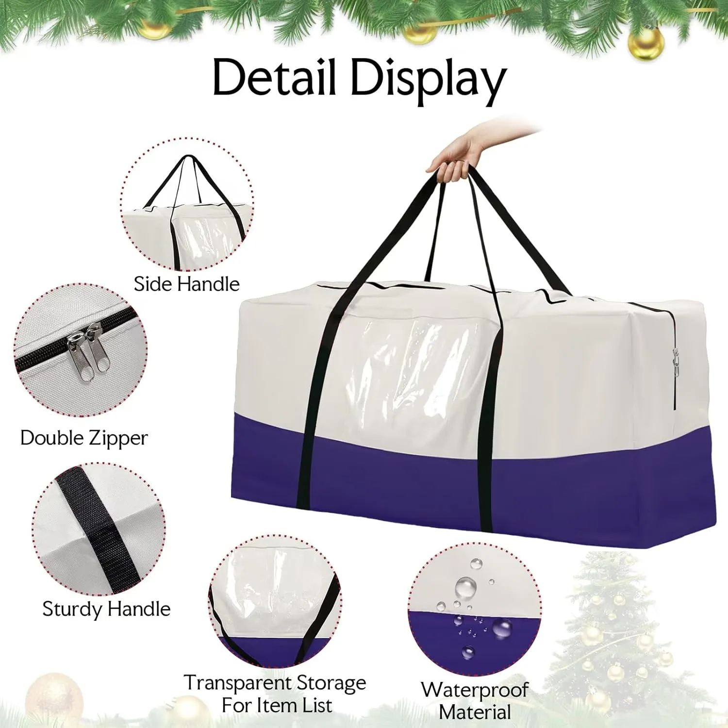 Christmas Tree Bag,Fits Up 10 Ft Tall Artificial Trees,600D Oxford Material,Heavy Duty Tree Bag,Dampproof Storage Bag with Durable Reinforced Handles & Dual Zipper&Transparent Pocket