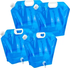 Collapsable Emergency Water Storage Bag Bundle Total 4 Pack Each 2.6 Gallon, BPA Free Food Grade Plastic Storage Water Jug, No-Leak Foldable Portable & Freezable Camping Water Container Bag