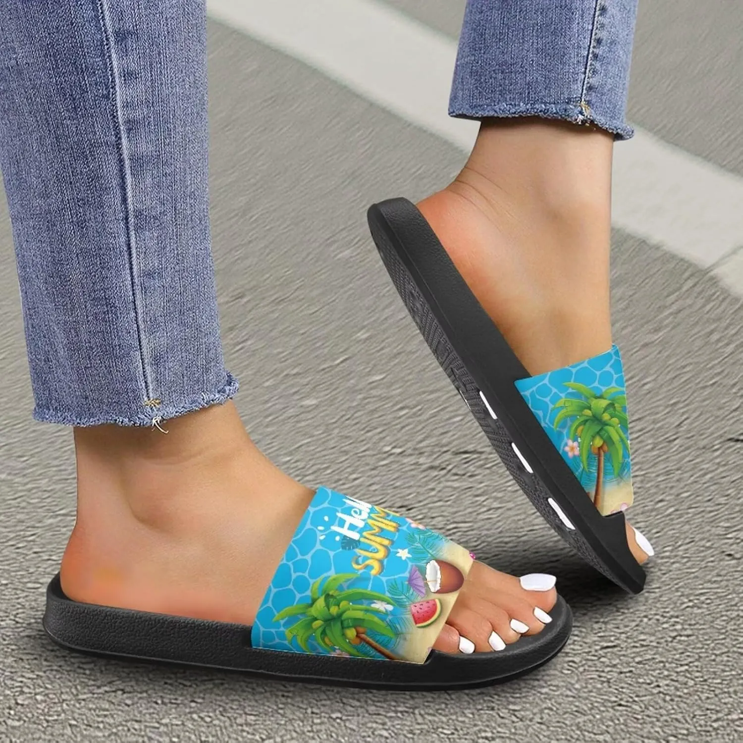 Coloranimal Slippers for Women Summer Sandals Slide Sandals with Non Slip Sole Summer Beach Shoes Shower Shoes Lightweight House Slippers