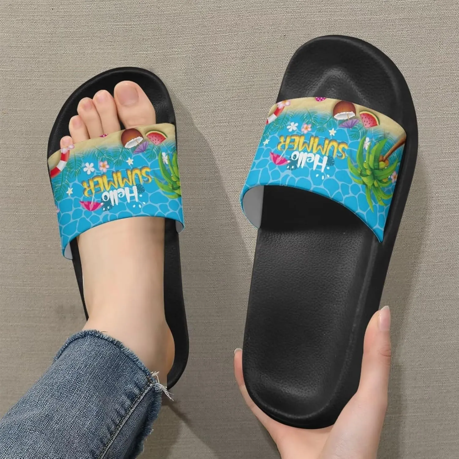 Coloranimal Slippers for Women Summer Sandals Slide Sandals with Non Slip Sole Summer Beach Shoes Shower Shoes Lightweight House Slippers