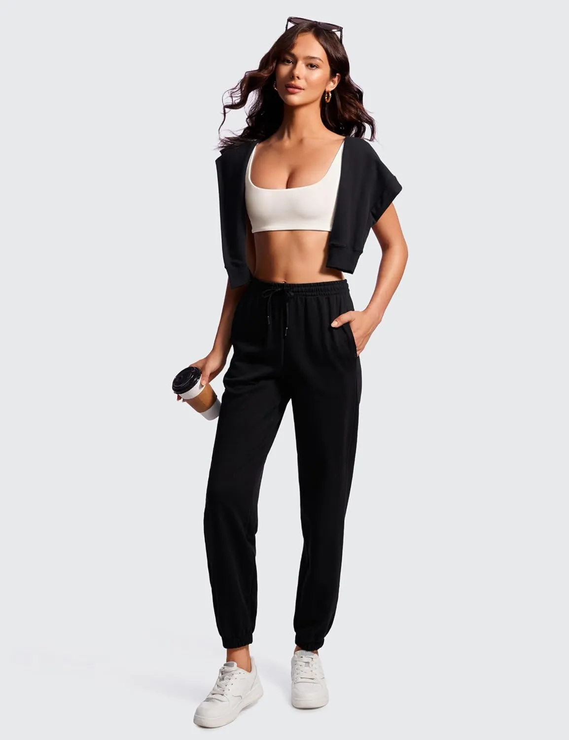 CRZ YOGA Butterluxe Spaghetti Strap Sports Bras for Women - Square Neck Yoga Wireless Low Coverage Padded Cami Crop Top