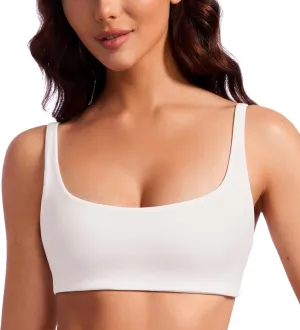 CRZ YOGA Butterluxe Spaghetti Strap Sports Bras for Women - Square Neck Yoga Wireless Low Coverage Padded Cami Crop Top