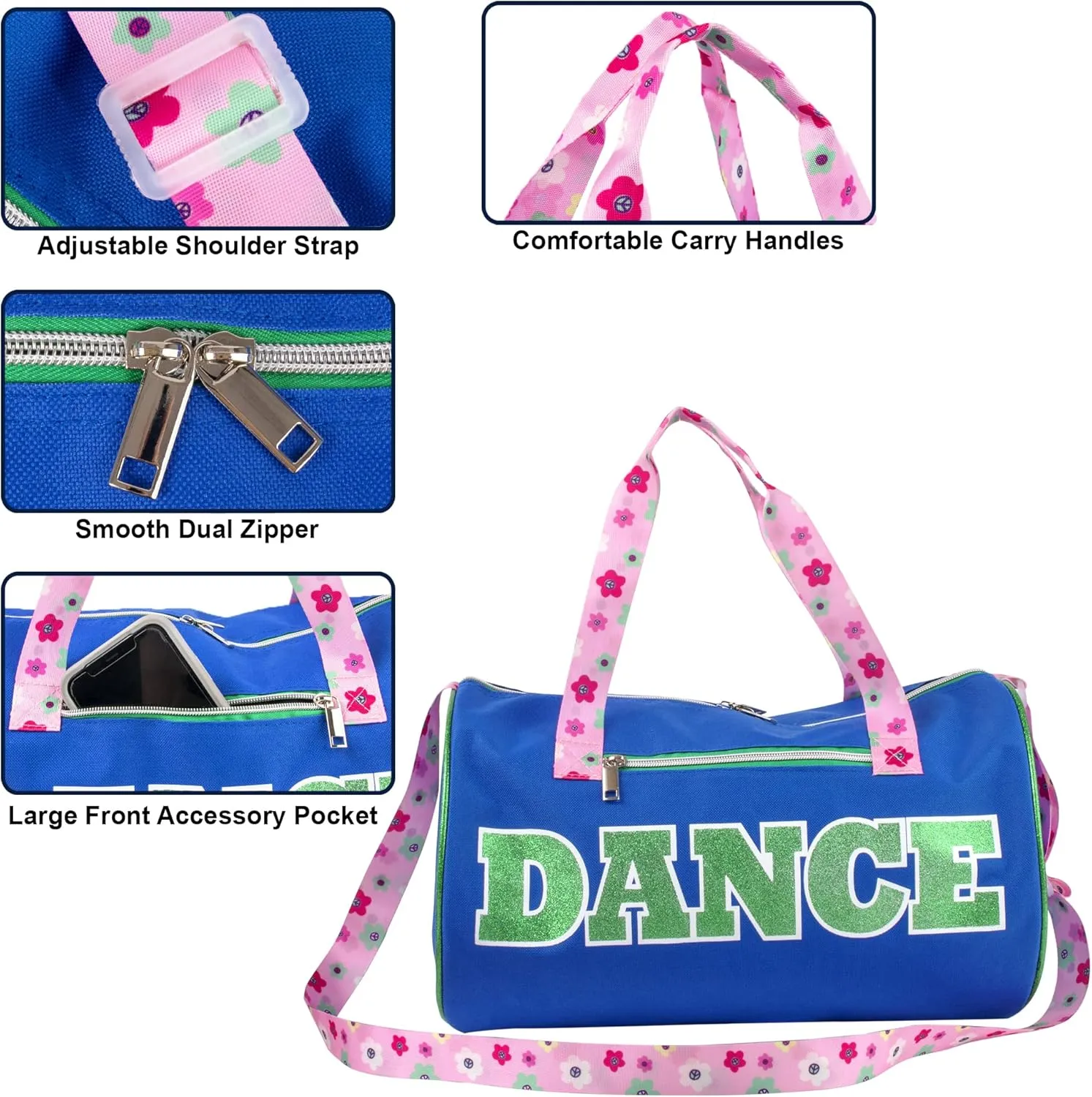 Dance Duffle Bags for Dancers, Girls, Teens, and Student Athletes, Fun Dance Workout Duffel Bag for Girls and Boys (Blue)