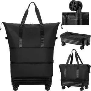 Debaishi Rolling Duffle Bag with Wheels,Expandable Suitcases With Wheels,Carry-on Large Duffel Bag,Foldable Travel Bag for Men Women Travel Or Business (Black)