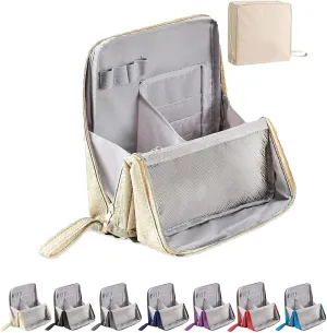 Doresty Makeup Bag,Standing Makeup Bag – Portable, Large Capacity,Waterproof,Multi-Purpose Large Capacity Oxford Cloth Standing Makeups Bags,for Daily,Travel (Beige)