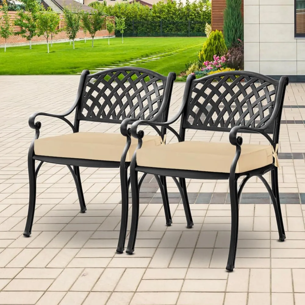 downluxe Waterproof Outdoor Chair Cushions for Patio Furniture, 19" x 19" x 2" Patio Chair Cushion with Adjustable Ties & Portable Handle, Square Outdoor Cushion with Removable Cover, Beige, 2 Pack