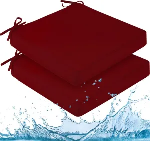 downluxe Waterproof Outdoor Chair Cushions for Patio Furniture, 19" x 19" x 2" Patio Chair Cushion with Adjustable Ties & Portable Handle, Square Outdoor Cushion with Removable Cover, Burgundy, 2 Pack
