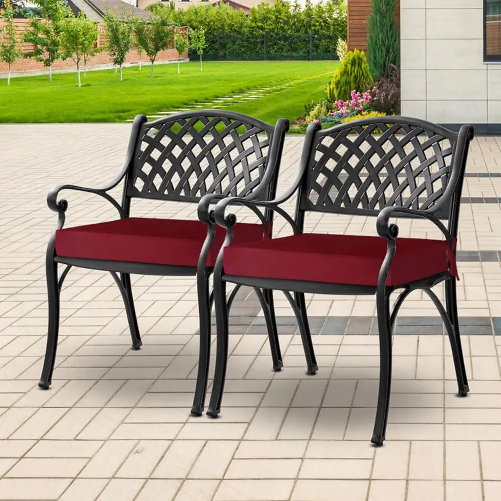 downluxe Waterproof Outdoor Chair Cushions for Patio Furniture, 19" x 19" x 2" Patio Chair Cushion with Adjustable Ties & Portable Handle, Square Outdoor Cushion with Removable Cover, Burgundy, 2 Pack