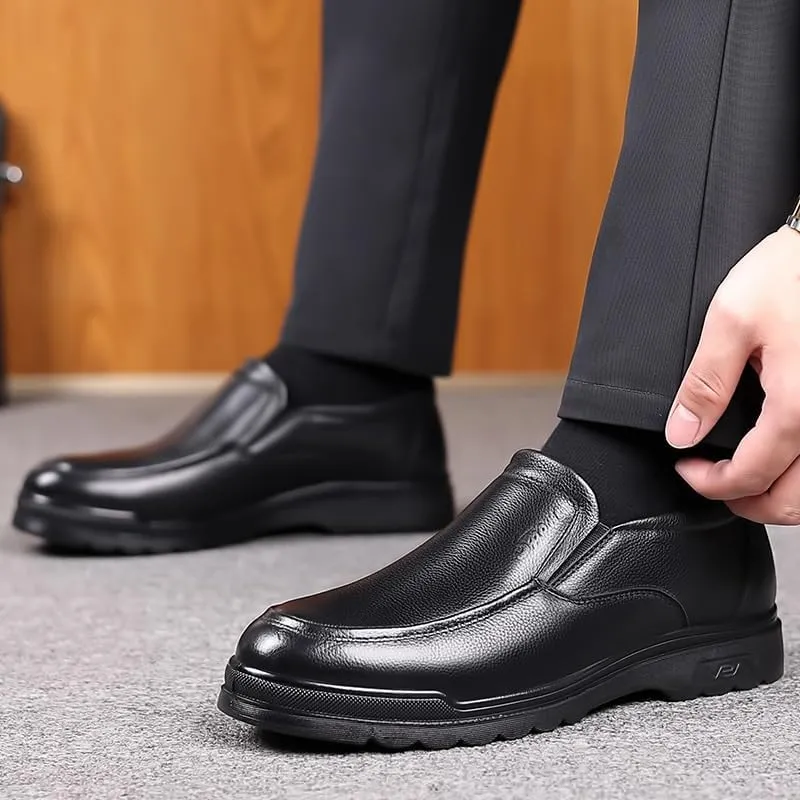 Dress Formal Shoes for Men's Classic Vegan Leather Tuxedo Slip-on Round Toe Business Non Slip Low Top Block Heel Oxfords