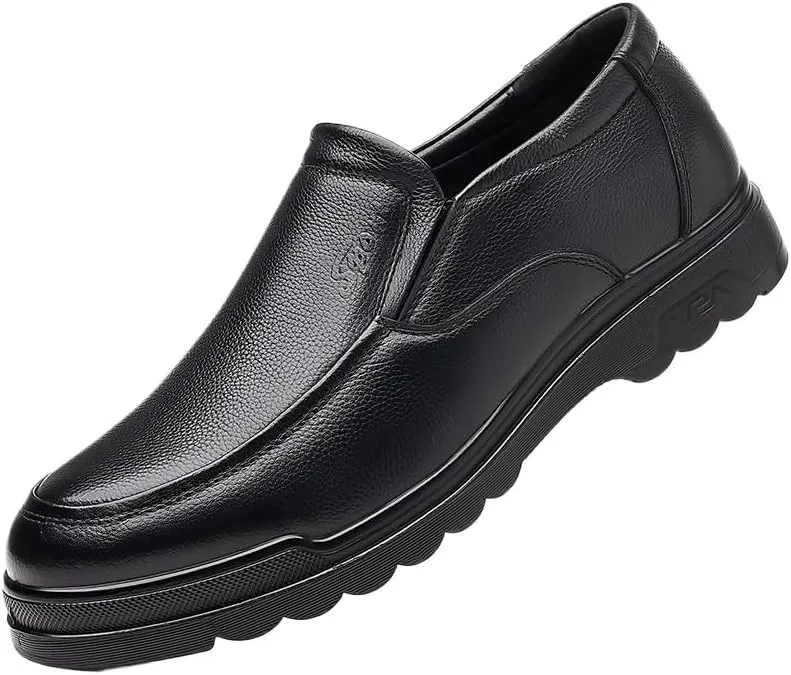 Dress Formal Shoes for Men's Classic Vegan Leather Tuxedo Slip-on Round Toe Business Non Slip Low Top Block Heel Oxfords