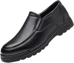 Dress Formal Shoes for Men's Classic Vegan Leather Tuxedo Slip-on Round Toe Business Non Slip Low Top Block Heel Oxfords