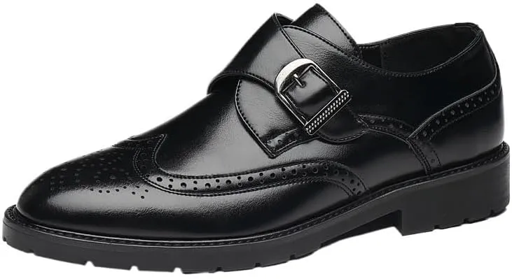 Dress Formal Shoes for Mens Vegan Pu Leather Prom Slip-on Oxford Breathable Non Slip Low Top Block Heel Outdoor Monk