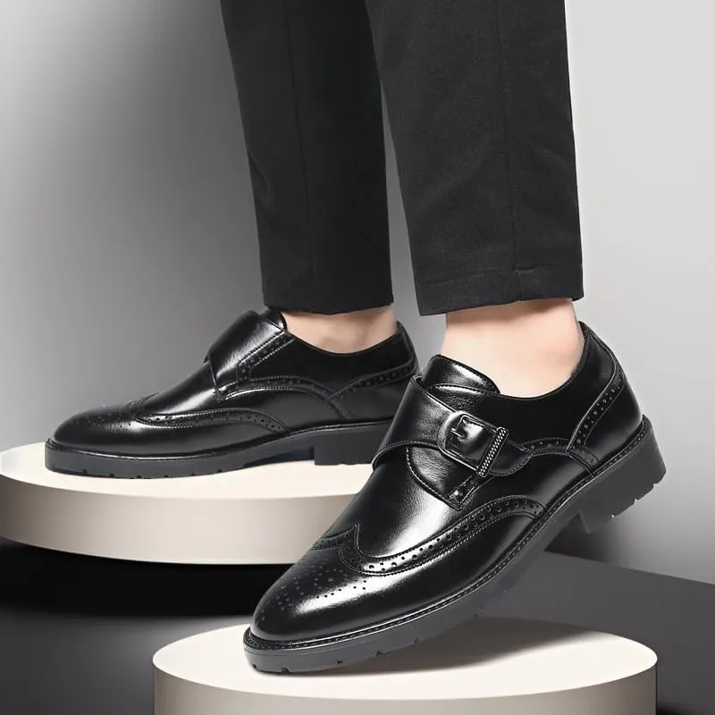 Dress Formal Shoes for Mens Vegan Pu Leather Prom Slip-on Oxford Breathable Non Slip Low Top Block Heel Outdoor Monk