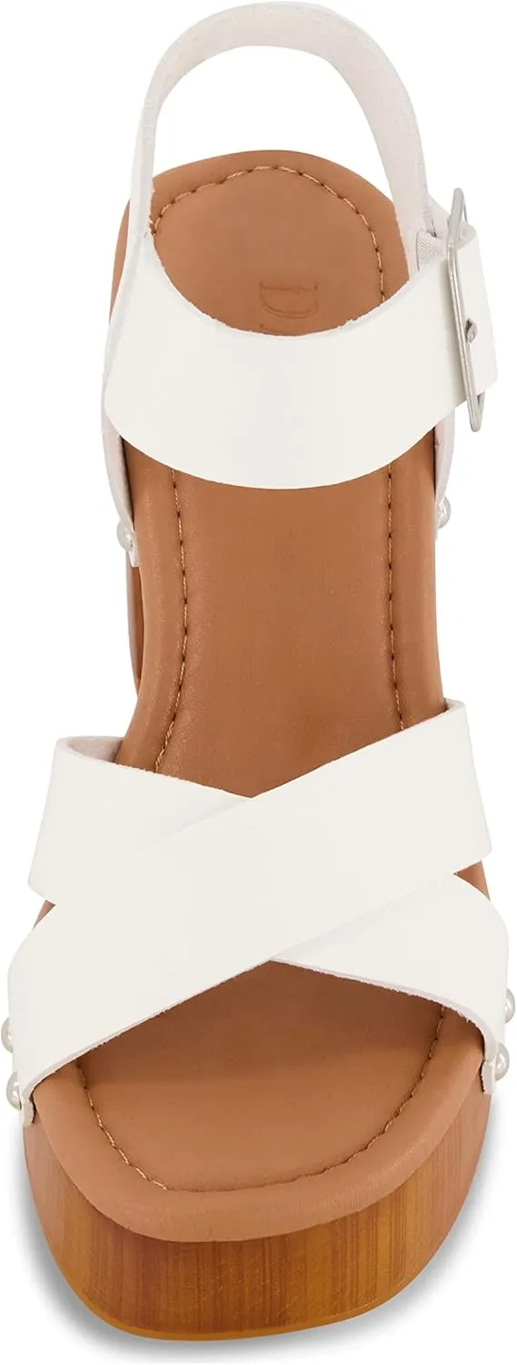 Dunes Women's Patsy Faux Wood Sandal  Comfort Foam & LiteSole Technology, Wide Widths Available