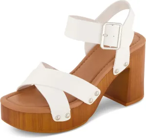 Dunes Women's Patsy Faux Wood Sandal  Comfort Foam & LiteSole Technology, Wide Widths Available