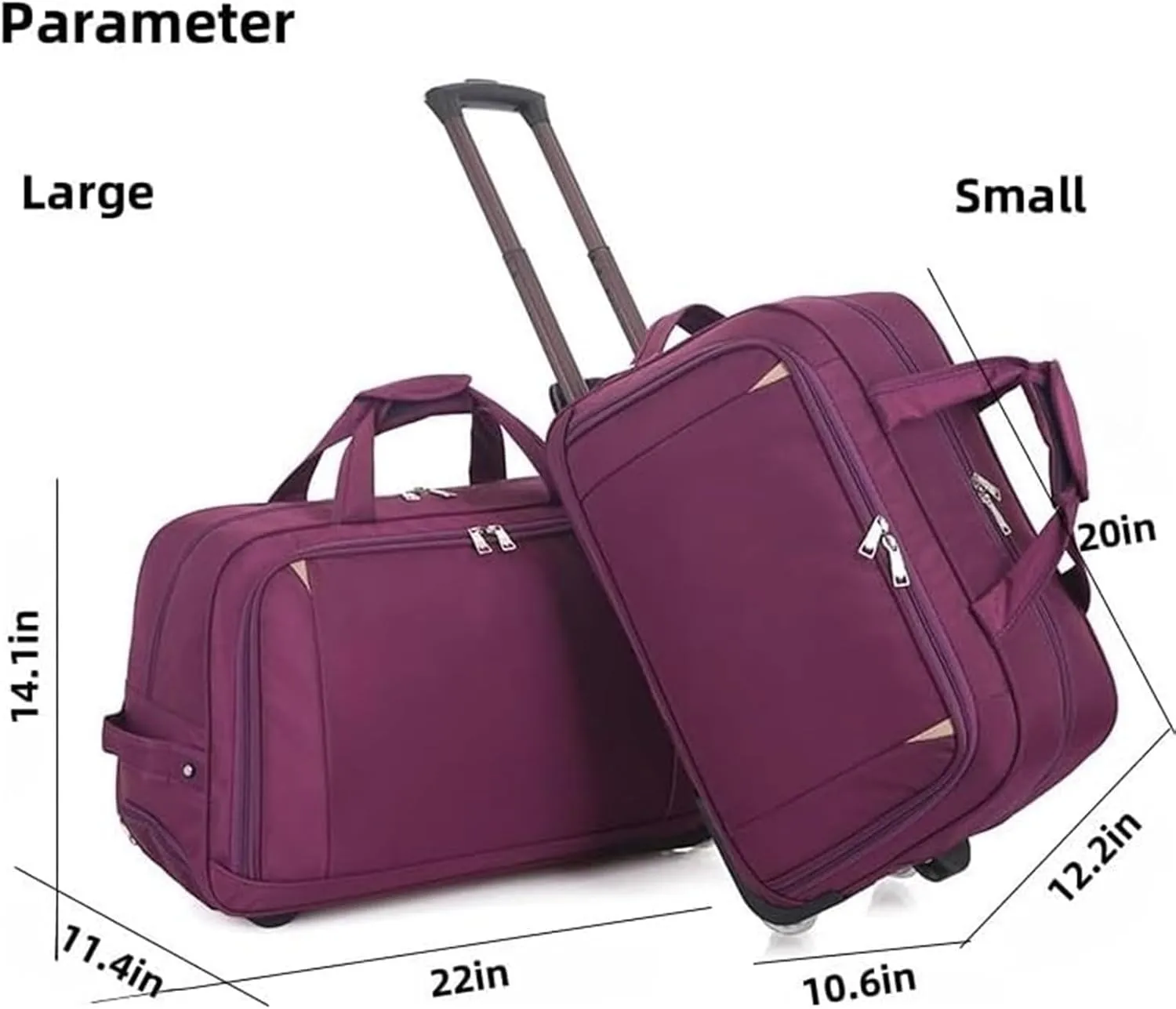 Durable Rolling Luggage， Large Capacity, Waterproof Lightweight Traveling Oxford Suitcase ，for Men Women, For Travel Camping Storage(Purple,Large)