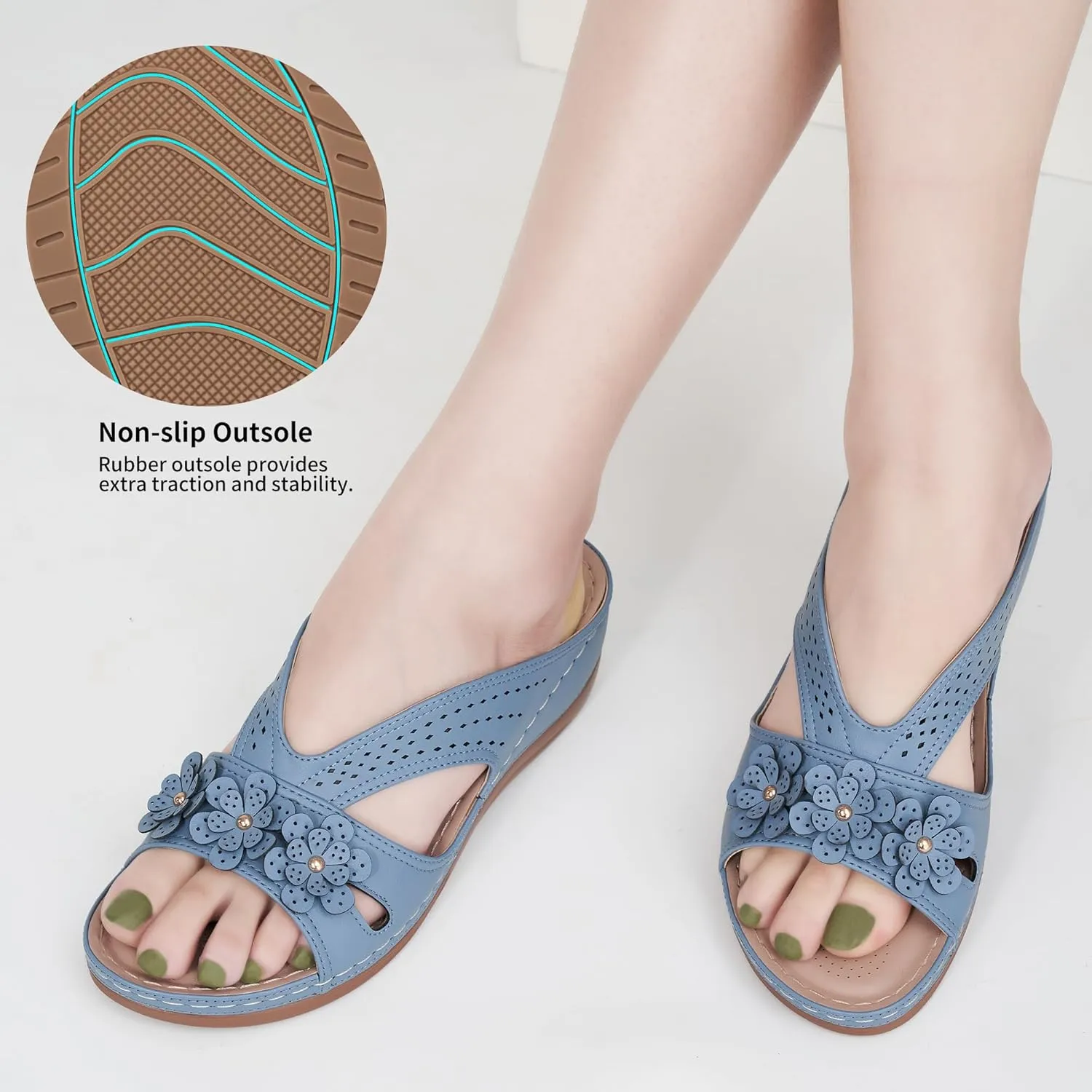 Ecetana Sandals for Women Wedge Shoes: Slip On Dressy Summer Comfortable Slides Sandals Lightweight Memory Foam Platform Shoes