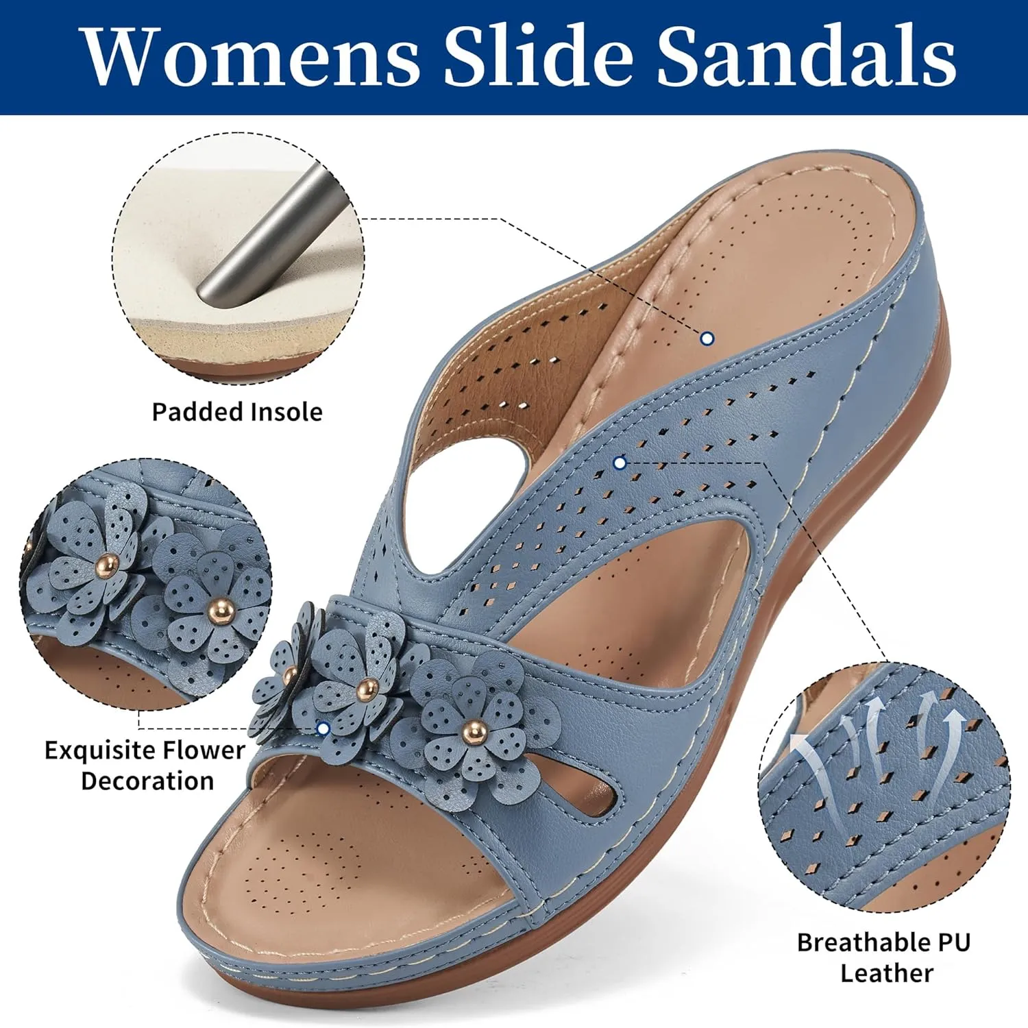 Ecetana Sandals for Women Wedge Shoes: Slip On Dressy Summer Comfortable Slides Sandals Lightweight Memory Foam Platform Shoes