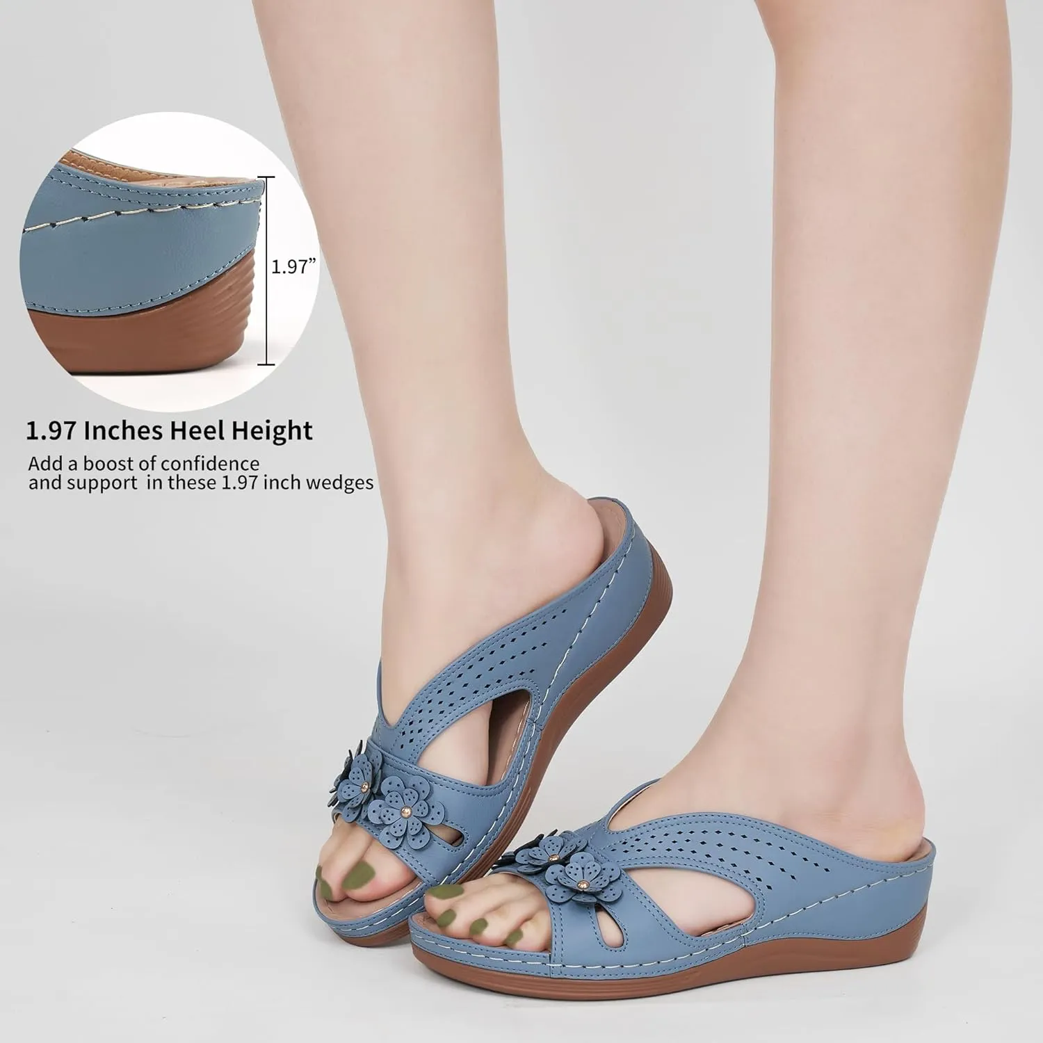 Ecetana Sandals for Women Wedge Shoes: Slip On Dressy Summer Comfortable Slides Sandals Lightweight Memory Foam Platform Shoes
