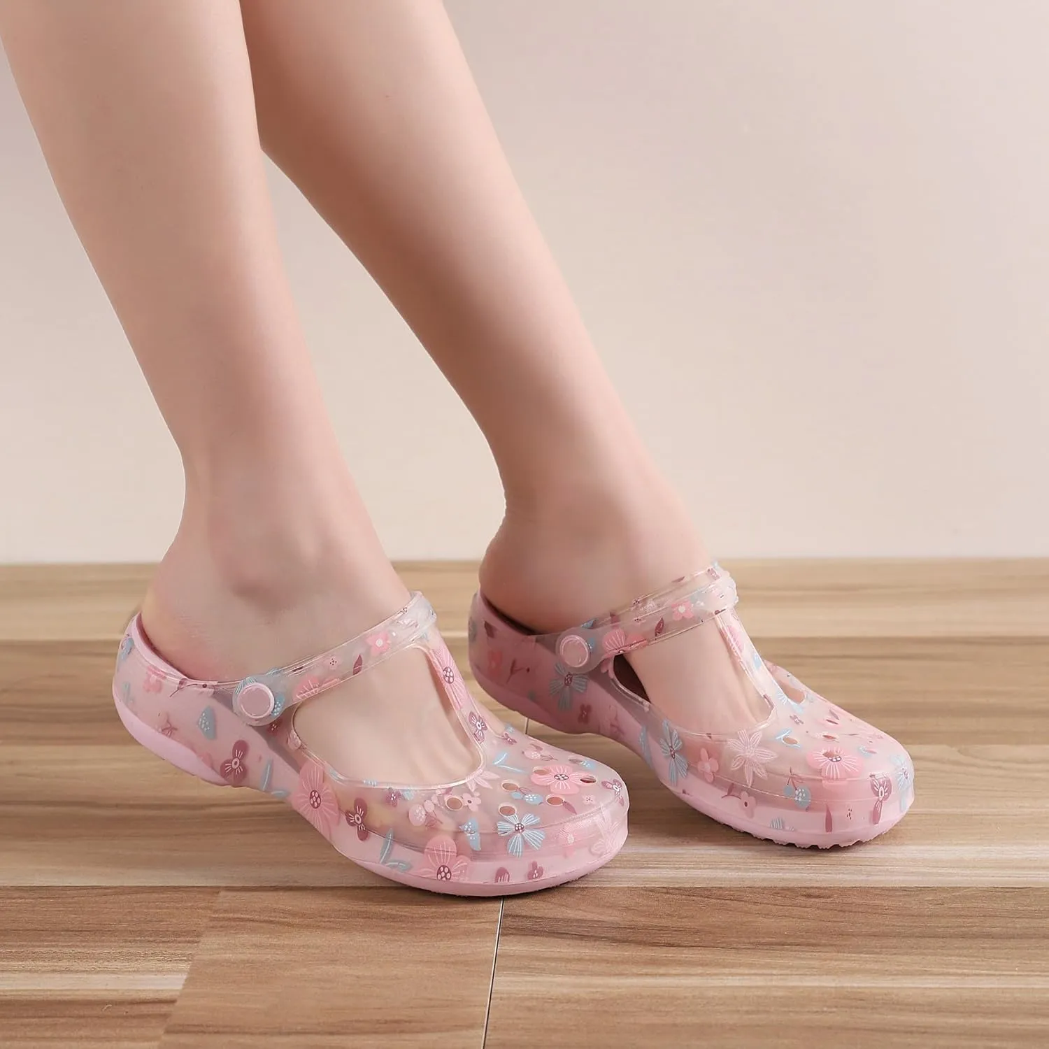 Elegant Transparent Non-Slip Clogs for Women - Comfortable Indoor/Outdoor Garden Sandals, Brown
