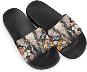 Elephant Print Women Slide Sandals Non Slip Summer House Slippers for Girls Slip-on Flip Flops Cusual Beach Sandal Athletic Sandals