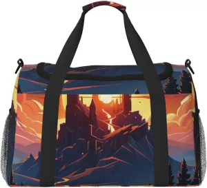 Ember Horizon Print Travel Duffel Bag for Men & Women, Foldable Travel Bags and Spacious Weekender Tote Bag for Storage Toiletry Luggage Personal Item