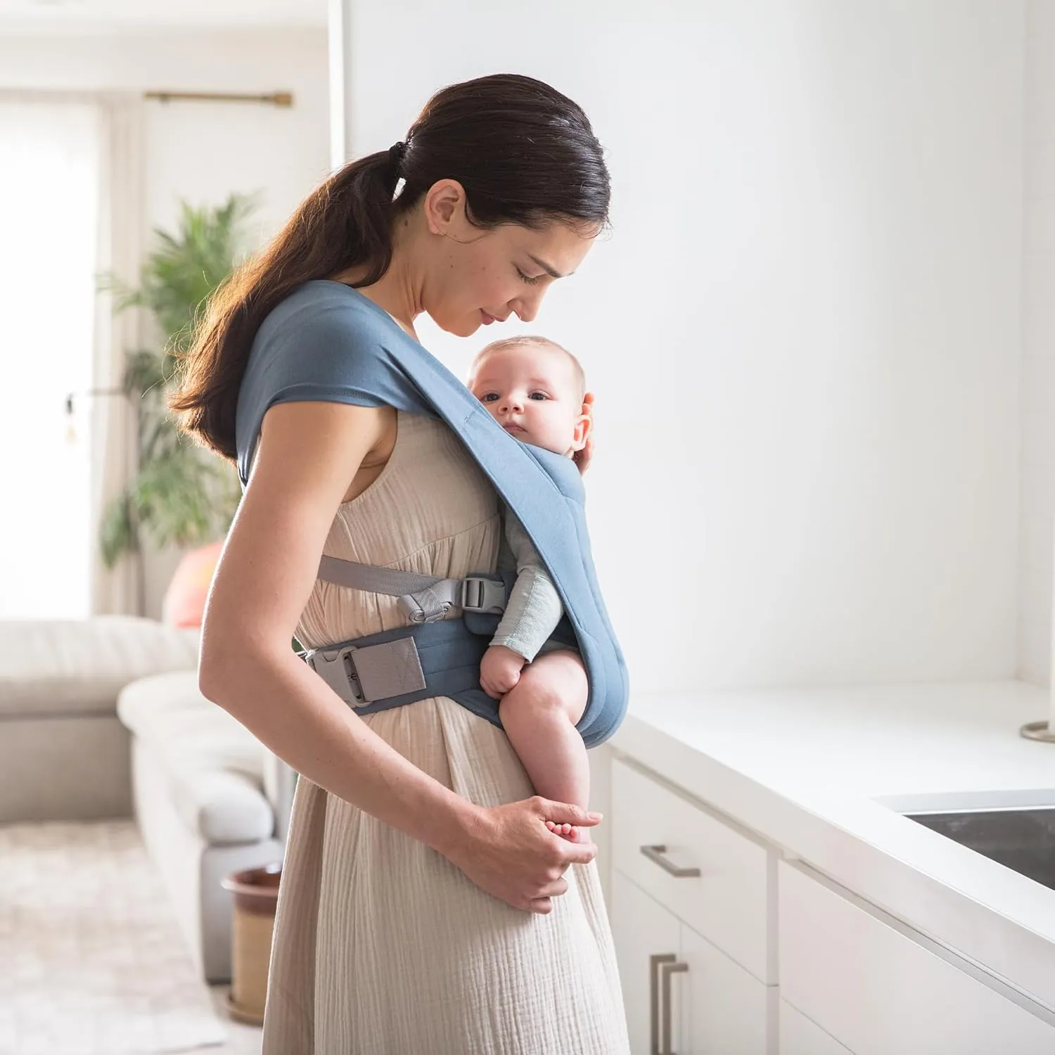 Ergobaby Embrace Cozy Newborn Baby Wrap Carrier (7-25 Pounds), Ponte Knit, Oxford Blue