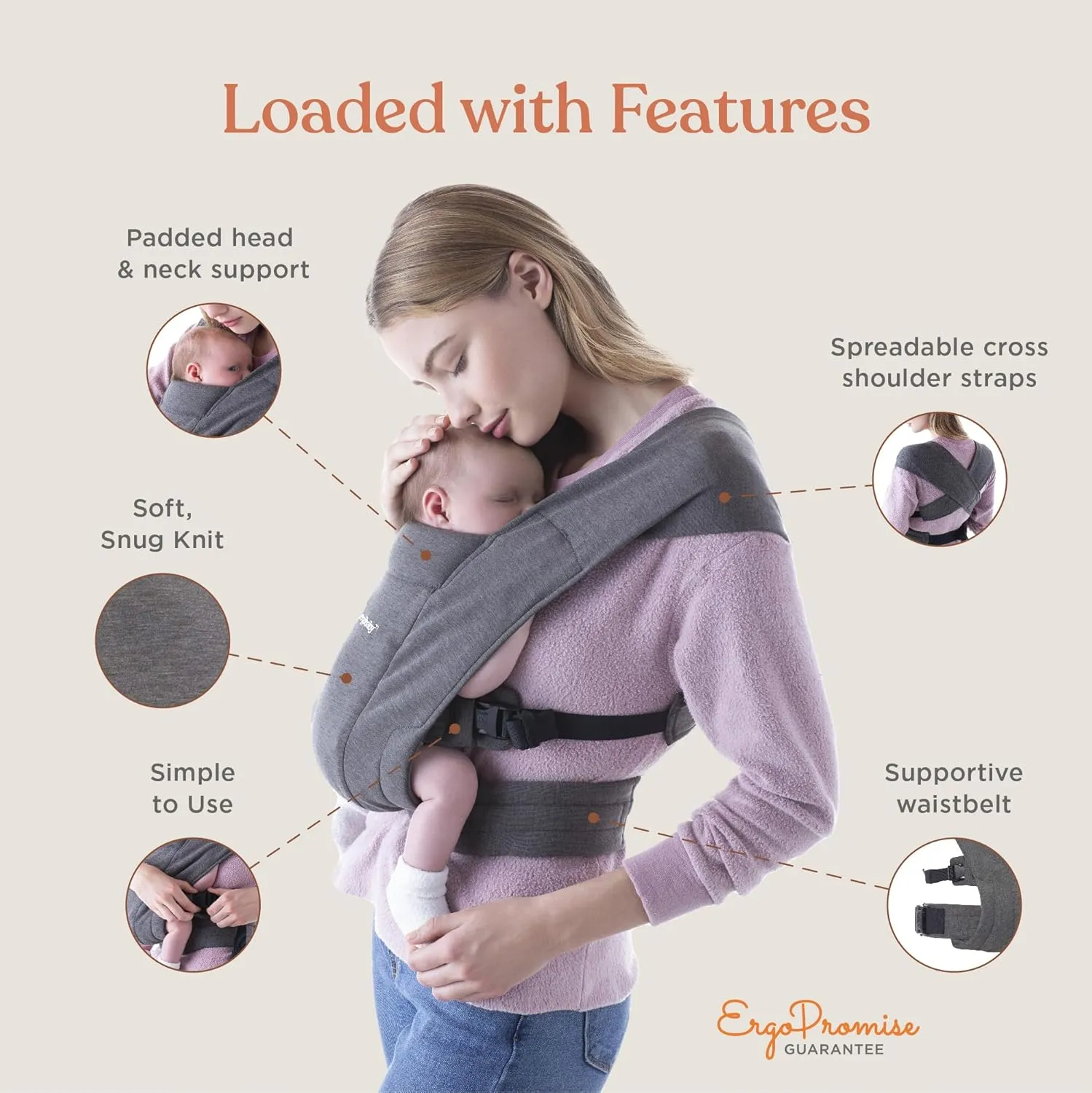 Ergobaby Embrace Cozy Newborn Baby Wrap Carrier (7-25 Pounds), Ponte Knit, Oxford Blue