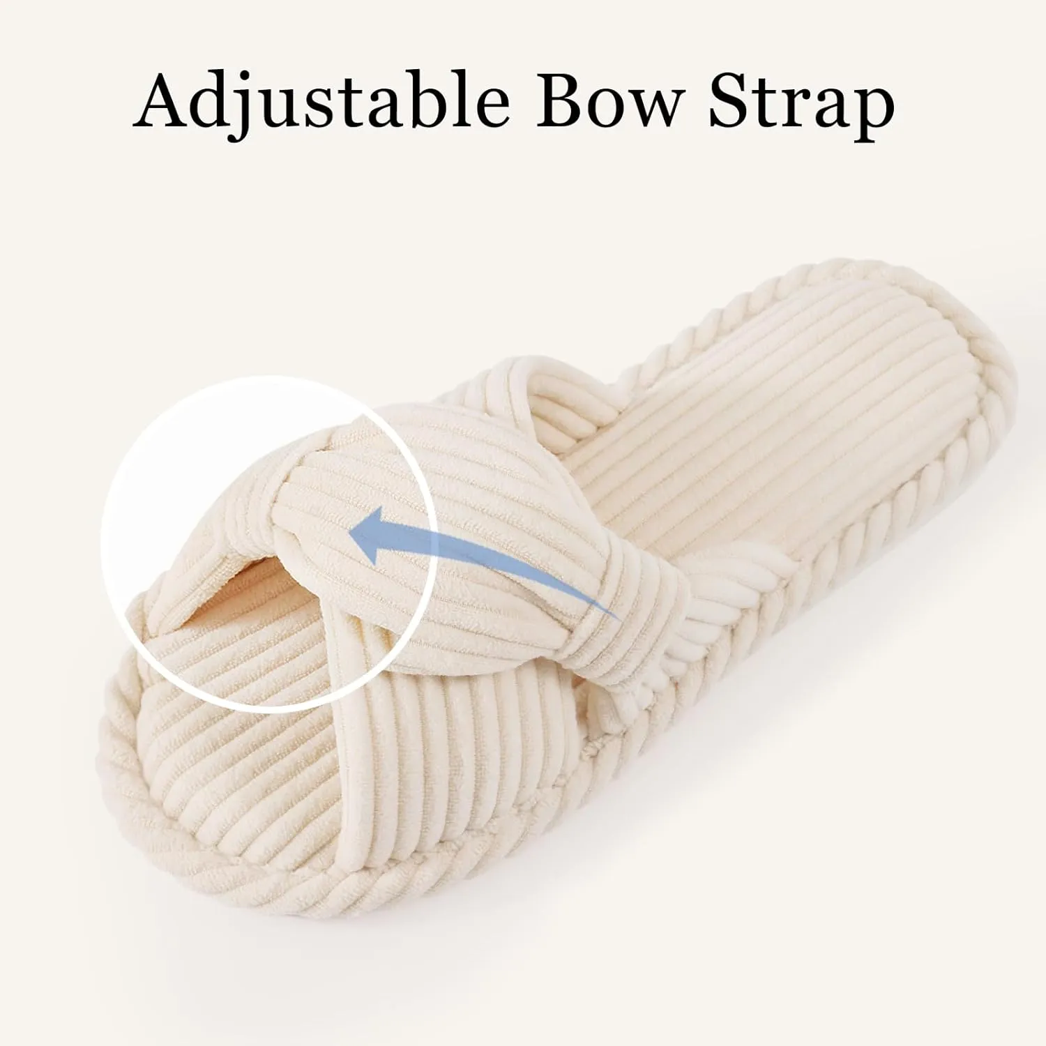 Evshine Summer House Slippers for Women Corduroy Cross Bow Indoor Slippers Open Toe Slip On Bedroom Shoes with Memory Foam