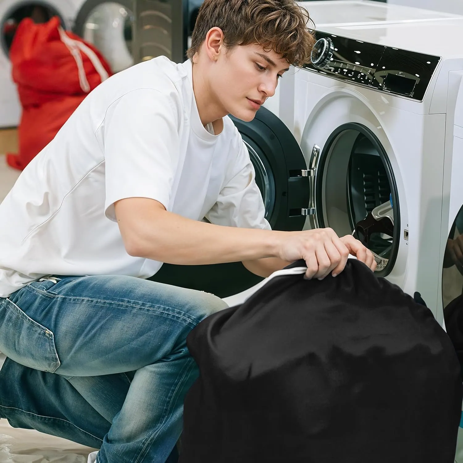 Extra Large Laundry Bags 30”x40” 2 Pack, Drawstring Clothes Organizer Waterproof Fabric Travel Bag Washable Laundry Basket Storage Bag Durable Hamper, Home College Dorm Apartment, Black