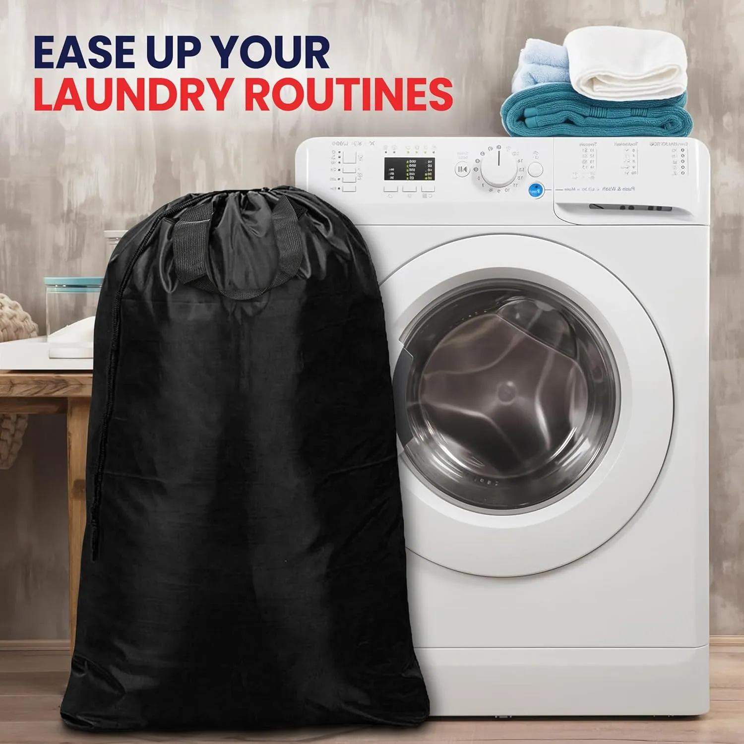 Extra Large Laundry Bags 30”x40” 2 Pack, Drawstring Clothes Organizer Waterproof Fabric Travel Bag Washable Laundry Basket Storage Bag Durable Hamper, Home College Dorm Apartment, Black