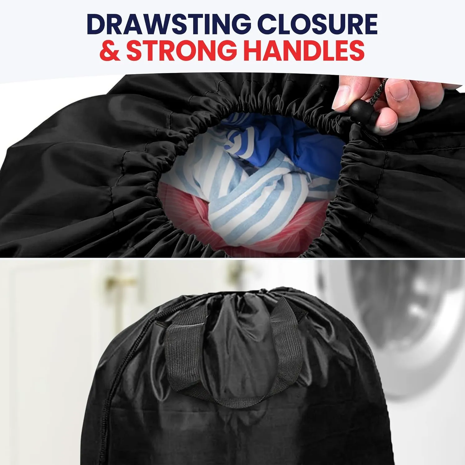 Extra Large Laundry Bags 30”x40” 2 Pack, Drawstring Clothes Organizer Waterproof Fabric Travel Bag Washable Laundry Basket Storage Bag Durable Hamper, Home College Dorm Apartment, Black