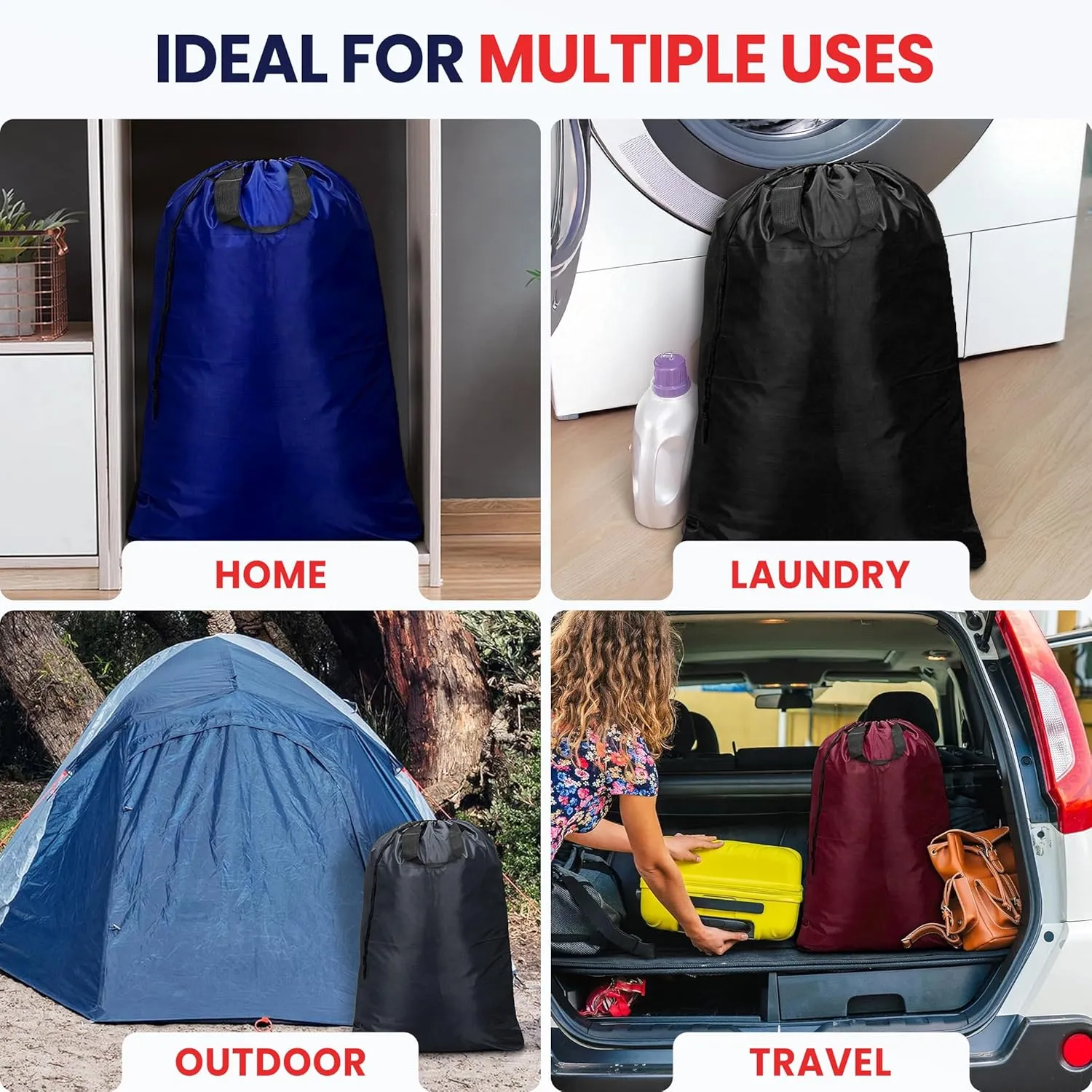 Extra Large Laundry Bags 30”x40” 2 Pack, Drawstring Clothes Organizer Waterproof Fabric Travel Bag Washable Laundry Basket Storage Bag Durable Hamper, Home College Dorm Apartment, Black