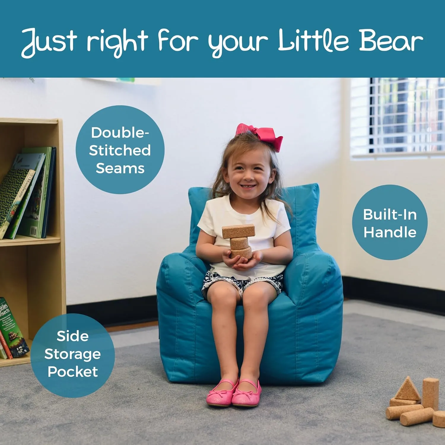 Factory Direct Partners 13303-AQ Cali Little Bear Sack Bean Bag Chair, Dirt-Resistant Coated Oxford Fabric - Aqua (2-Pack)